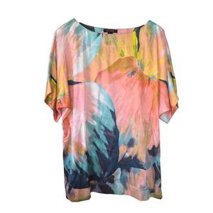 St. John Abstract Watercolor Silk Blend Blouse Tunic Top Size Medium
